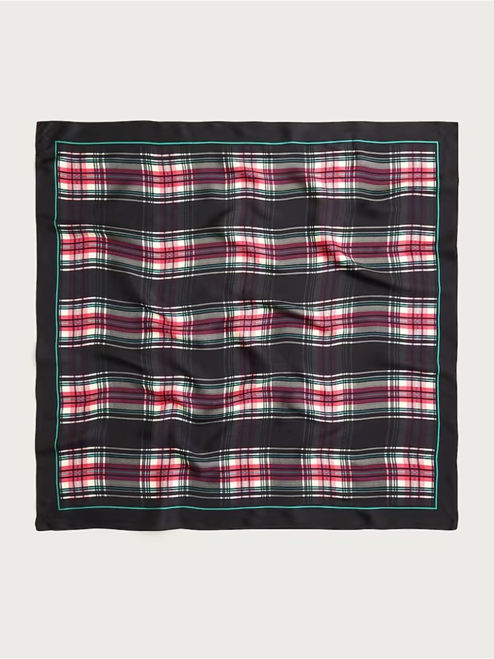 J.Crew Oversized 100% Silk Bandana in Black Cream Red Plaid 30”x30”